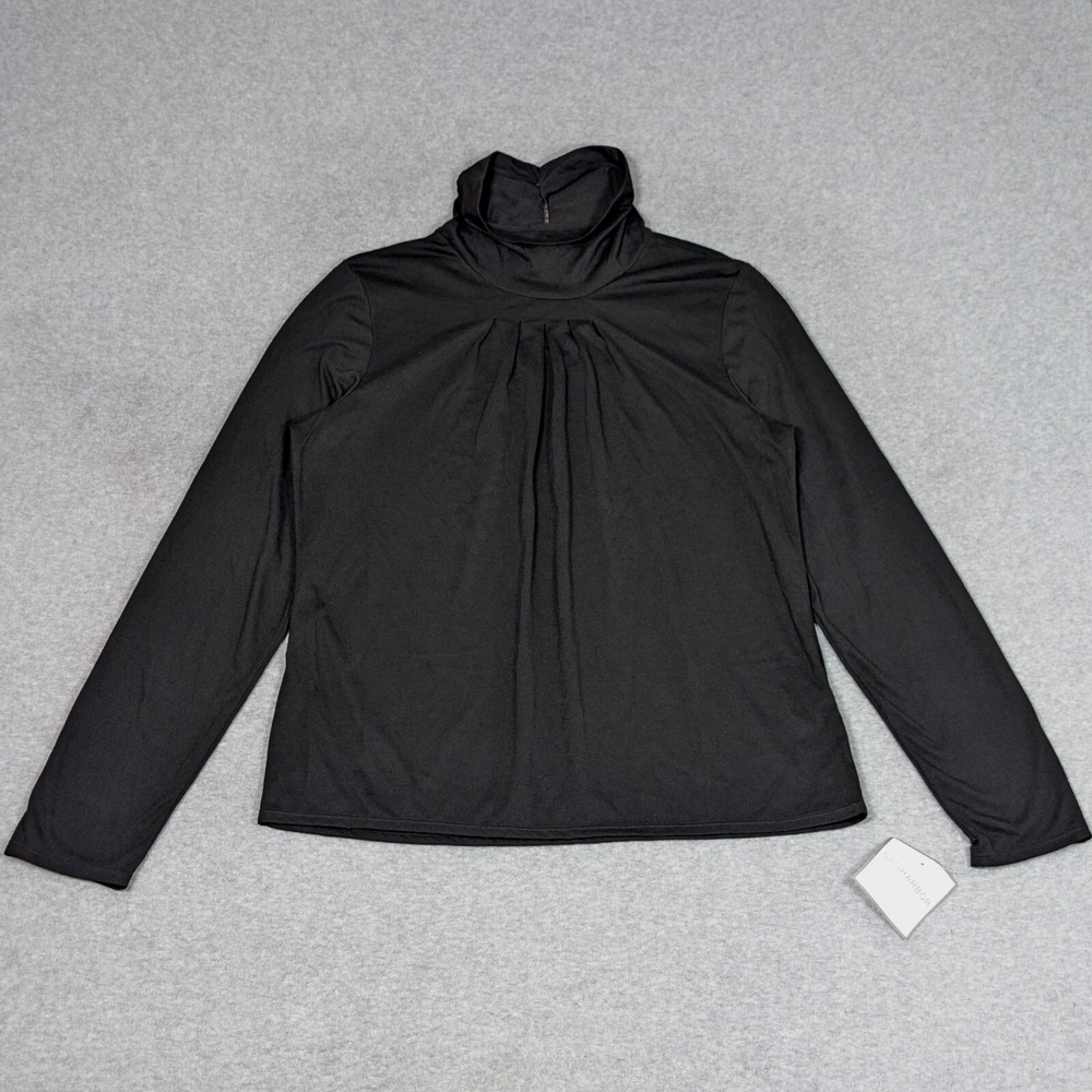 Sag Harbor Womens Ruched Turtleneck Top Size Large Long Sleeve Black New